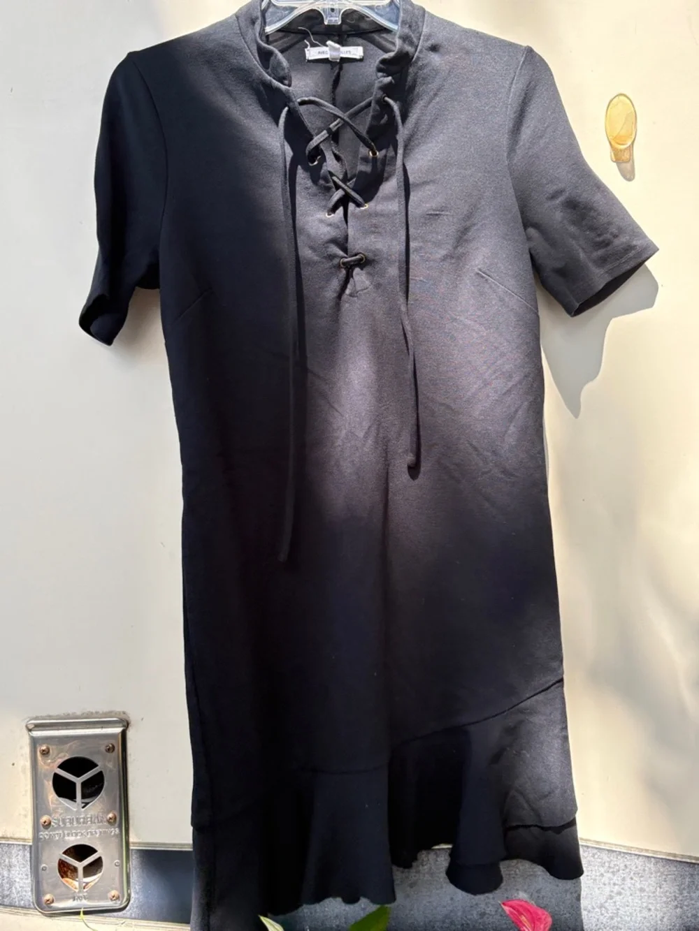 Avec Les Filles Black Lace-Up Ruffle Hem Dress - Picture 2 of 6